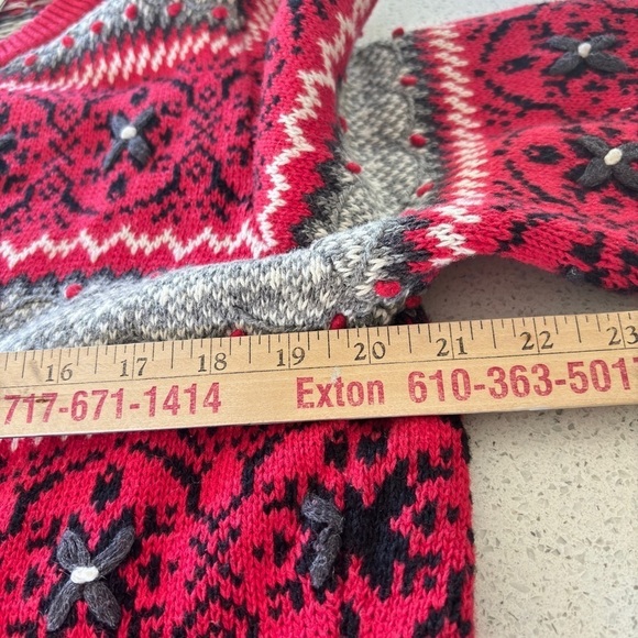 Vintage B. Moss X-Large Cardigan Sweater 3D FairIsle Nordic Print CabinCore Y2K - Picture 11 of 12
